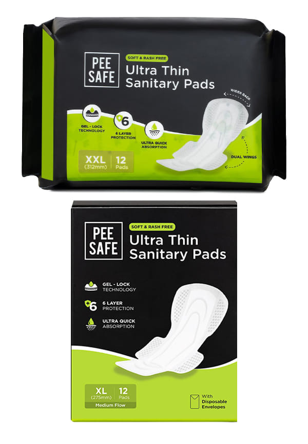 Pee Safe Ultra Thin Sanitary Pads For Women 14 XL + 16 XXL