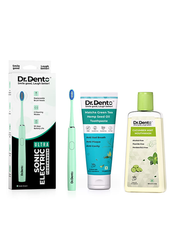 Ultra Sonic Electric Toothbrush Combo - Jade Green with Vanilla Icey Mint Toothpaste and Cucumber Mint Mouthwash