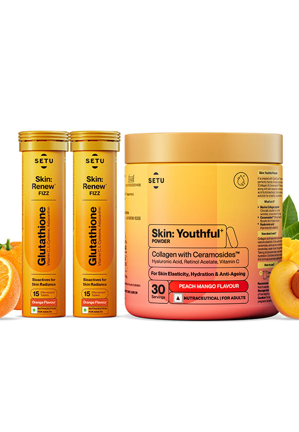 Glutathione Fizz for Skin Glow & Brightness with Skin Youthful Marine Collagen Powder
