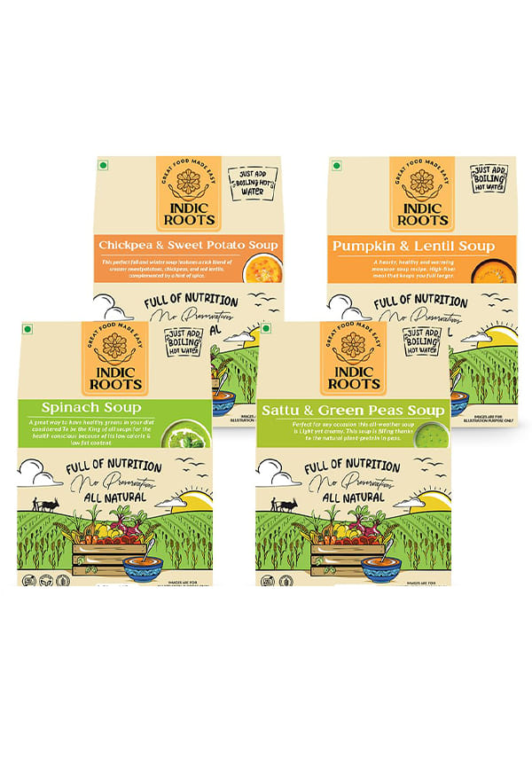 Chickpea & Sweet Potato, Spinach, Sattu & Green, Pumpkin & Lentil Peas Soup Combo