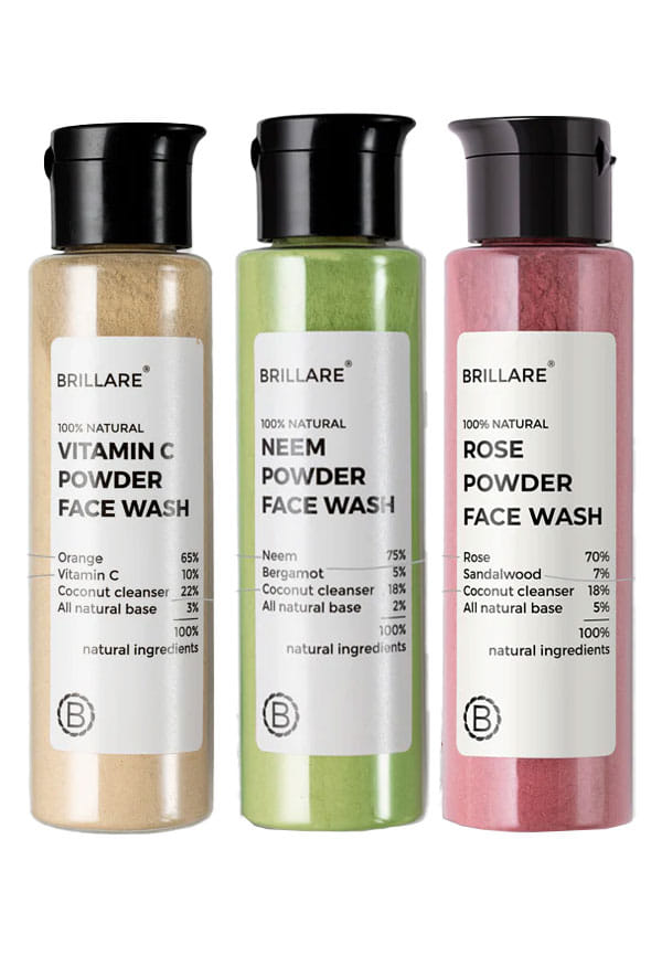 Brillare Vitamin C, Neem, and Rose Powder Face Wash Trio(90g)