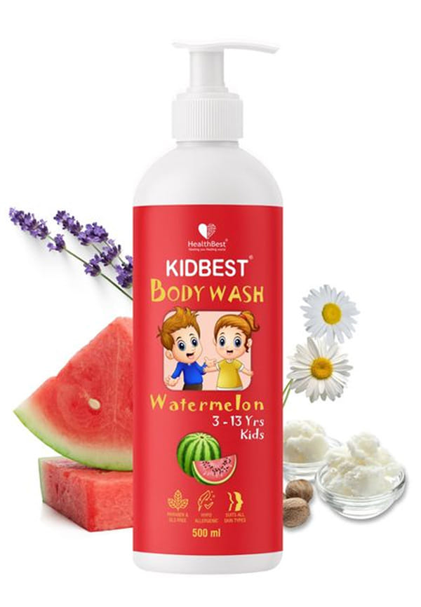 HealthBest Kid's Top to Toe Body Wash Watermelon Scent - Tear-Free, Anti-Bacterial, Paraben & SLS-Free - 500ml