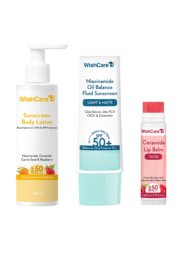 WishCare Head-to-Toe Sun Protection SPF 50+ PA++++ Kit With Niacinamide & Ceramide Face, Lip & Body