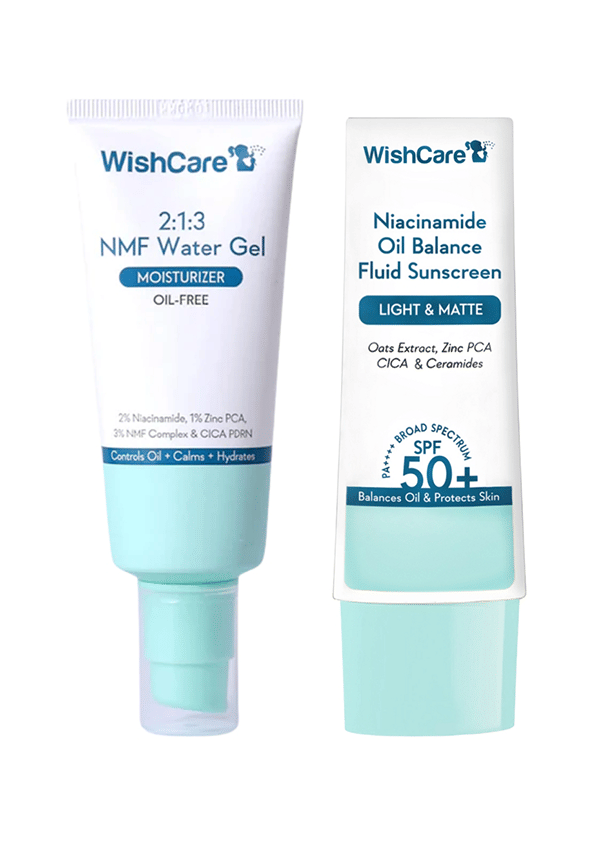 WishCare Oil Control Skincare Combo | Niacinamide Oil Balance Fluid Sunscreen SPF 50 & NMF Water Gel Moisturizer