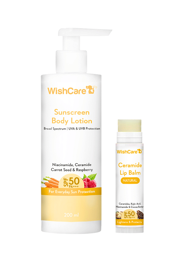WishCare SPF 50 Sun Care Combo | Body Sunscreen Lotion SPF 50 & Ceramide Lip Balm