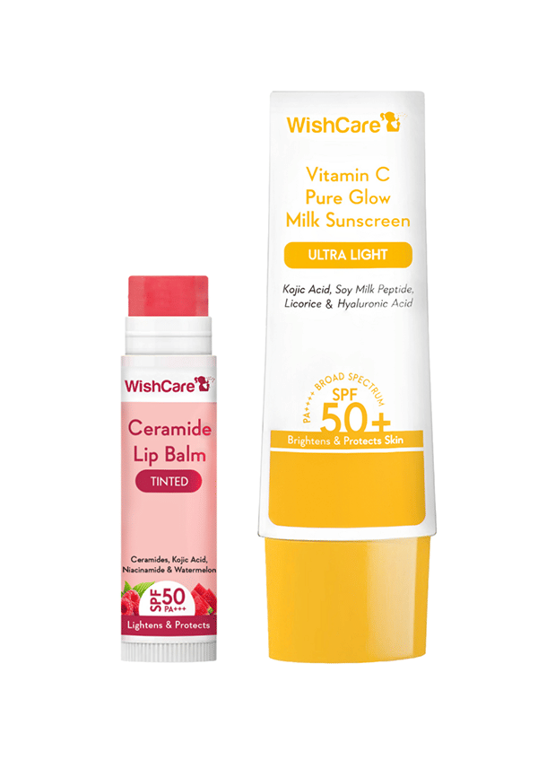 WishCare Tinted Lip Balm SPF 50 PA+++ & Vitamin C Pure Glow Milk Sunscreen SPF 50 PA++++