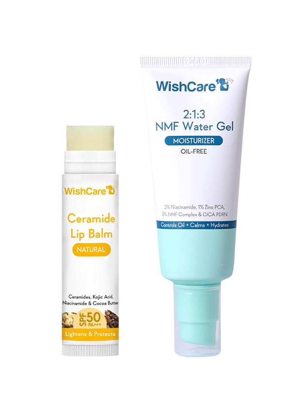 WishCare Lip & Face Hydration Combo | Ceramide Lip Balm SPF 50 & NMF Water Gel Moisturizer