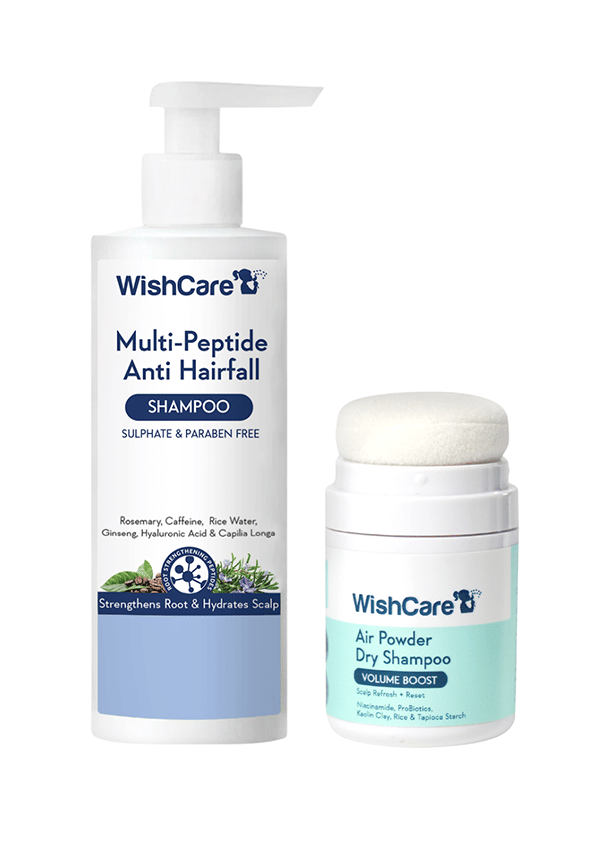 WishCare Hairfall Control & Scalp Refresh Combo | Multi Peptide Anti Hairfall Shampoo & Air Powder Dry Shampoo