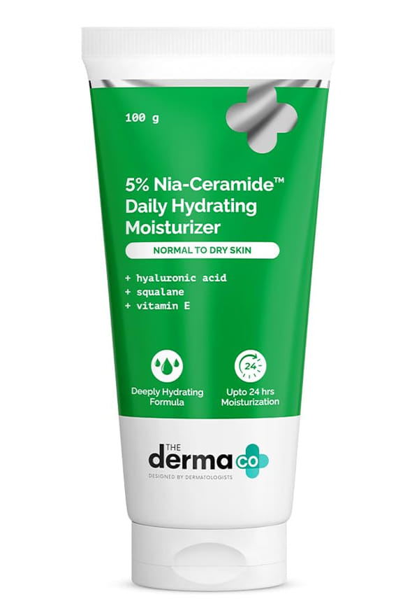 The Derma Co. 5% Nia-Ceramide Daily Hydrating Moisturizer| 5% Niacinamide, 2% Ceramide | 24 hours Moisturization |PENTAVITIN, Vitamin E & Squalane |Normal Skin-100g