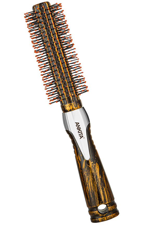 Wooden Texured Round Hair Brush with Nylon Bristle|Hair Brush with Strong and Flexible soft Bristles|For Grooming, Straightening, Smoothing, Detangling Hair, Ideal for Men & Women (B62)