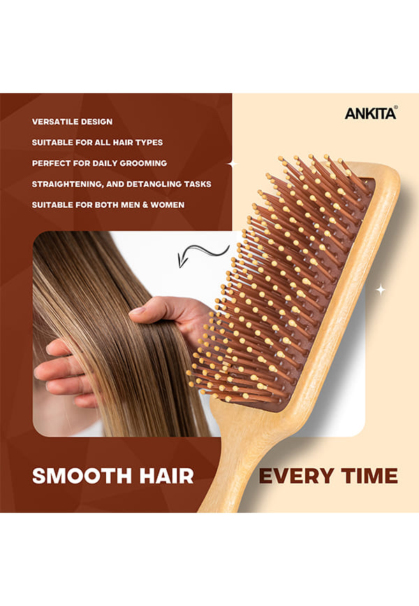 Flat Mini Paddle Hair Brush, Wooden Color – thumbnail 2