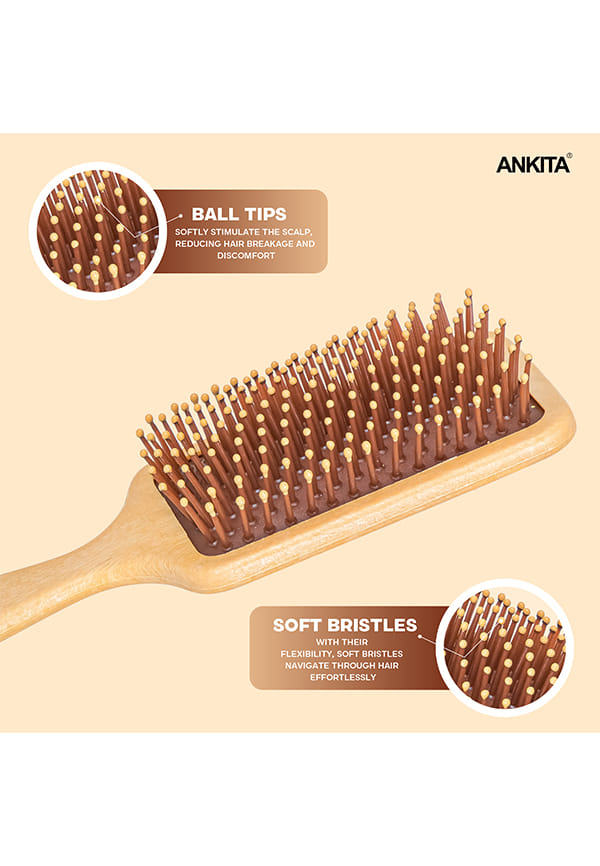Flat Mini Paddle Hair Brush, Wooden Color – thumbnail 3