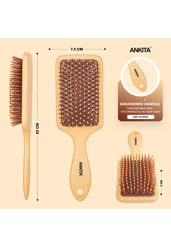 Flat Mini Paddle Hair Brush, Wooden Color – thumbnail 4