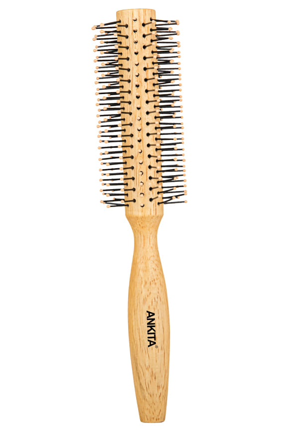 Round Wooden Hair Brush with Nylon Bristle|Hair Brush With Quality and Flexible Bristles|For Grooming, Straightening, Smoothing, Detangling Hair, Ideal for Men & Women (B39)