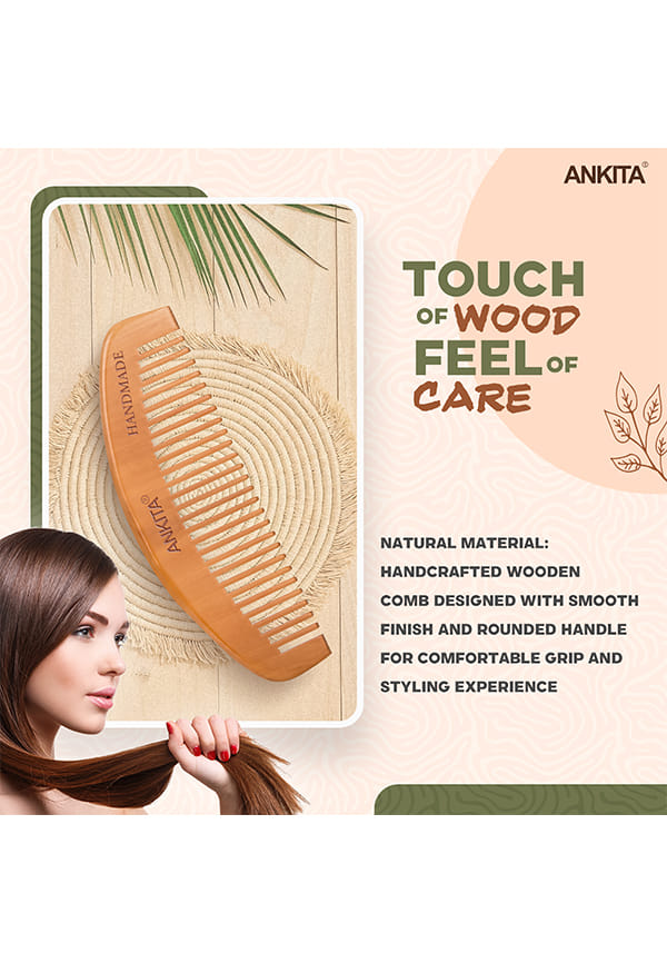 Wooden Handmade Hair Combs|No Static Hair Comb With Rounded Handle for Men, Women and Kids – thumbnail 2