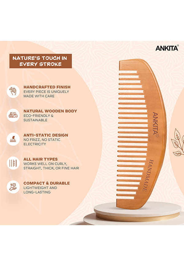 Wooden Handmade Hair Combs|No Static Hair Comb With Rounded Handle for Men, Women and Kids – thumbnail 3