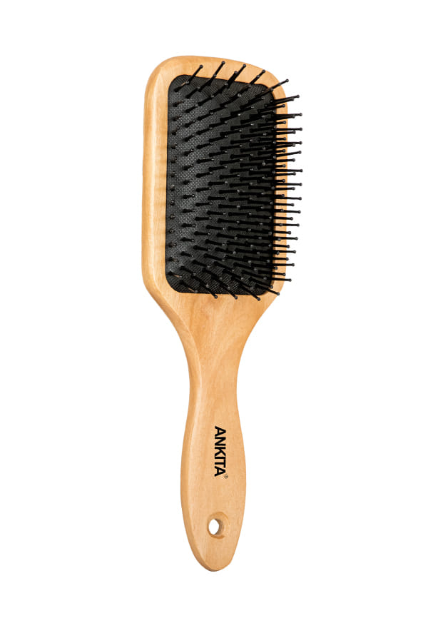 Wooden Paddle Hair Brush with Nylon Bristle & Cushion Paddle