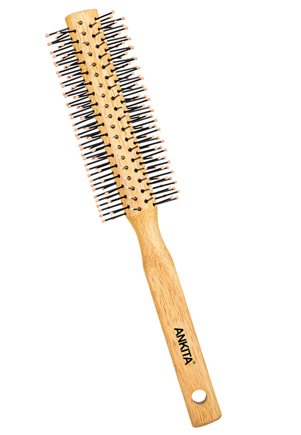 Round Wooden Hair Brush with Nylon Bristle|Hair Brush With Quality and Flexible Bristles|For Grooming, Straightening, Smoothing, Detangling Hair, Ideal for Men & Women (B42)