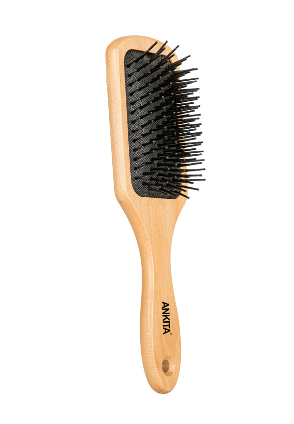 Wooden Paddle Hair Brush with Nylon Bristle & Cushion Paddle
