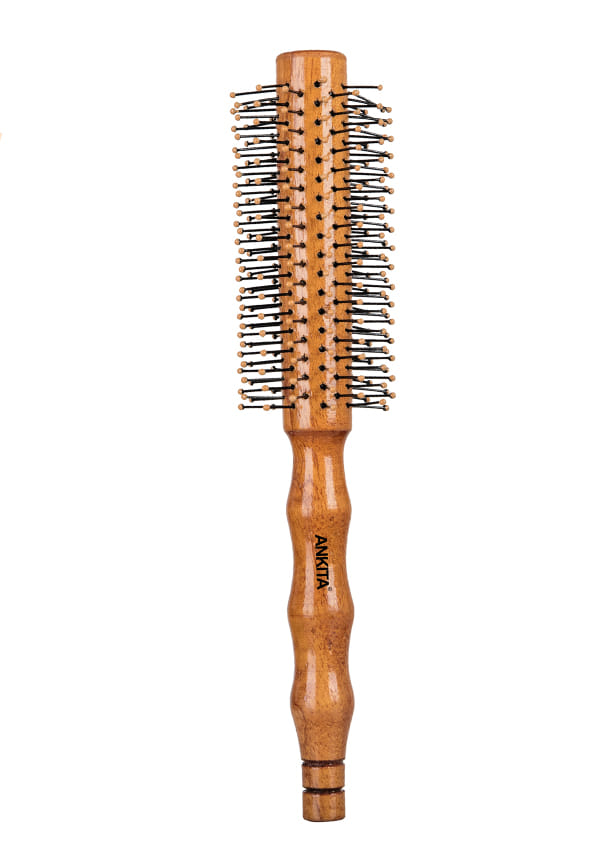 Round Wooden Hair Brush with Nylon Bristle