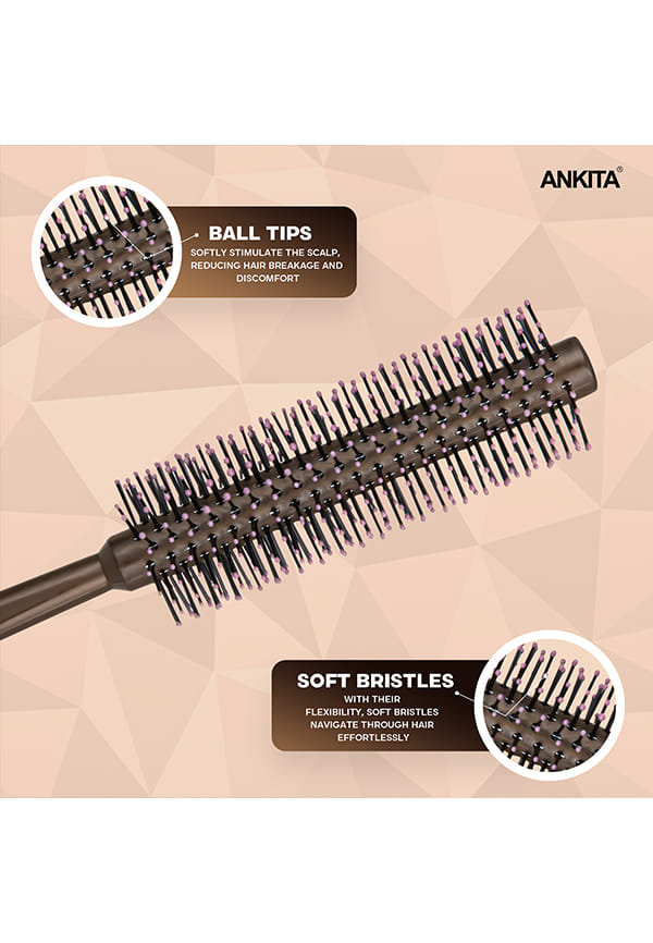 Round Hair Brush with Nylon Bristle|Hair Brush with Strong and Flexible Bristles|For Grooming, Straightening, Smoothing, Detangling Hair, Ideal for Men & Women|(B5) – thumbnail 3