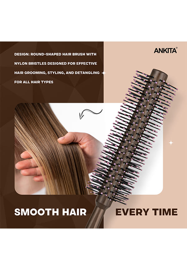Round Hair Brush with Nylon Bristle|Hair Brush with Strong and Flexible Bristles|For Grooming, Straightening, Smoothing, Detangling Hair, Ideal for Men & Women|(B5) – thumbnail 4