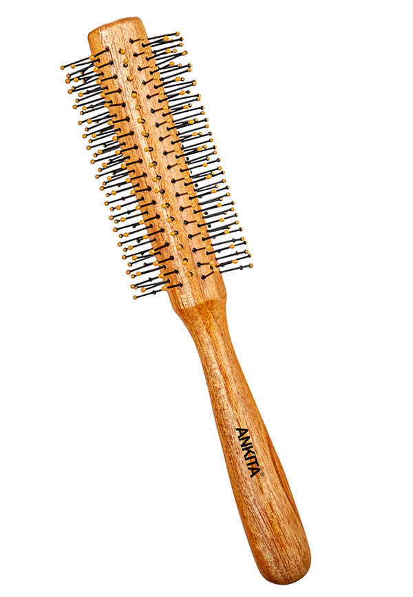 Round Wooden Hair Brush with Nylon Bristle|Hair Brush With Quality and Flexible Bristles|For Grooming, Straightening, Smoothing, Detangling Hair, Ideal for Men & Women (B70)