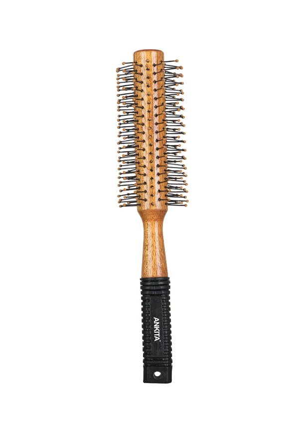 Round Wooden Hair Brush with Grip