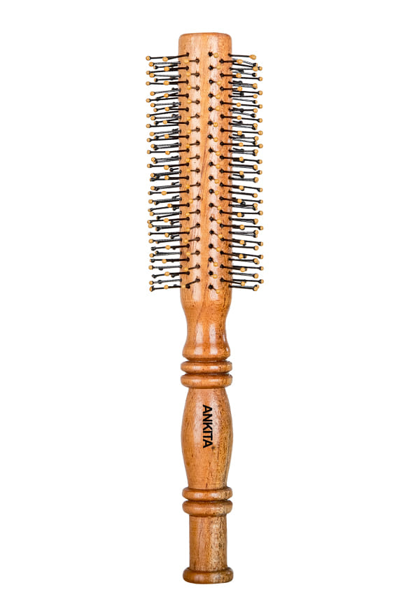 Round Wooden Hair Brush with Nylon Bristle