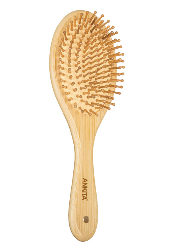 Bamboo Wood Narrow Oval Hair Brush with Bamboo Bristles|Hair Brush with Strong and Flexible Soft Bristles