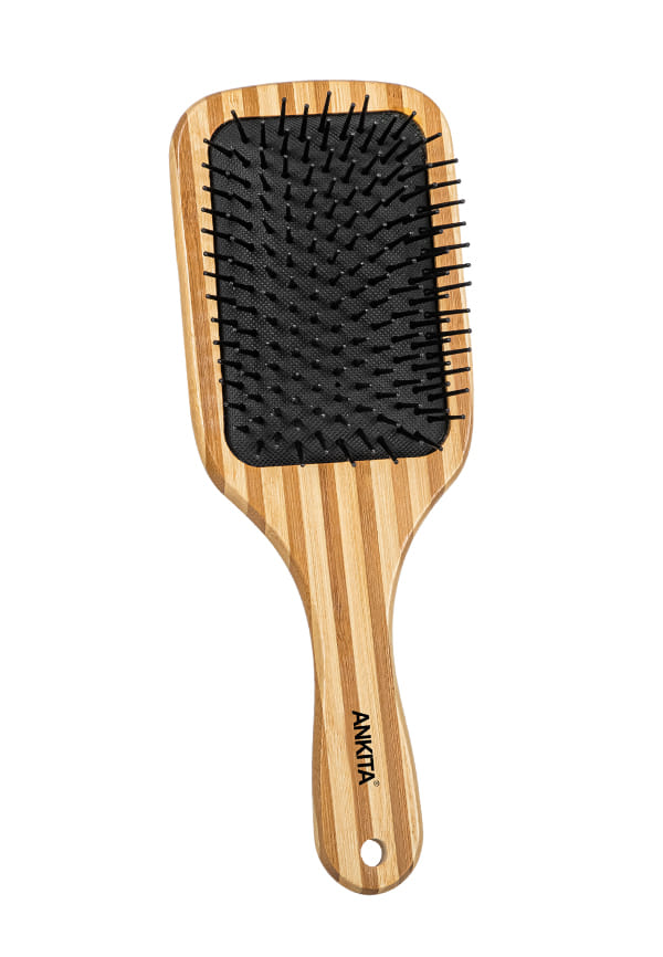 Bamboo Wood Paddle Hair Brush with Nylon Bristle