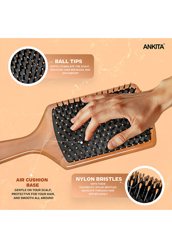 Paddle Hair Brush with Nylon Bristle|Paddle Hair Brush with Strong and Flexible soft Bristles – thumbnail 3