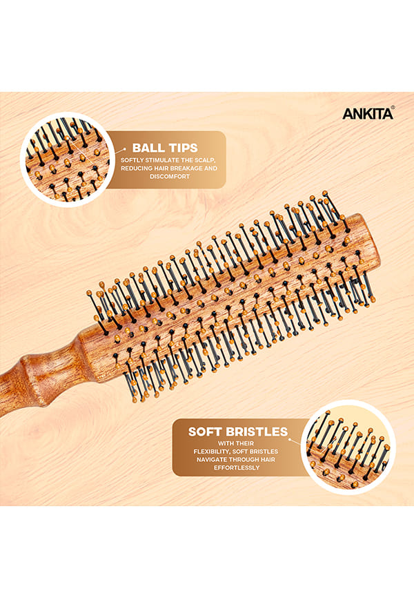 Round Wooden Hair Brush with Nylon Bristle|Hair Brush With Quality and Flexible Bristles – thumbnail 3