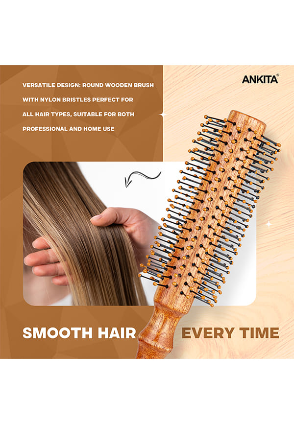 Round Wooden Hair Brush with Nylon Bristle|Hair Brush With Quality and Flexible Bristles – thumbnail 4