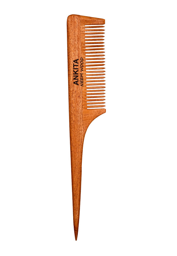 Neem Wooden Rat Tail Comb|Treated with Herbal Oils For Multi-Actions