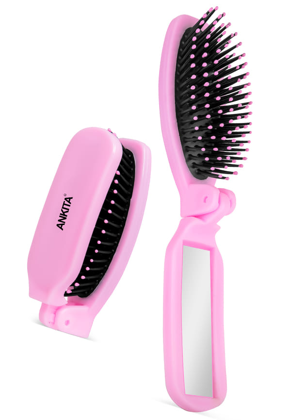 Folding Hair Brush with Mirror & Nylon Bristle|Strong and Flexible Nylon Bristles