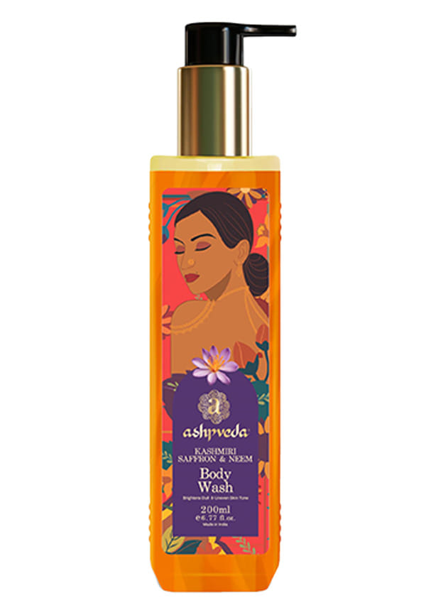 Kashmiri Saffron & Neem Ayurvedic Body Wash | Brightening & Even Skin Tone, Deep Cleansing & Soothing | Herbal & Natural Shower Gel (200 ml)