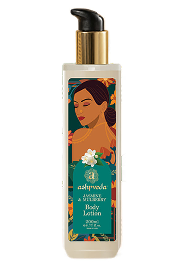 Jasmine & Mulberry Body Lotion for Radiant, Hydrated & Smooth Skin | Ayurvedic Ultra Hydrating and UV Protection Moisturizer with Almond & Ashwagandha Oil (200ml)