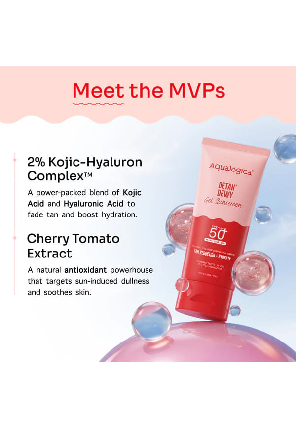 Detan+ Dewy Sunscreen with SPF 50+ & PA++++ with Cherry Tomato & Hyaluronic Acid – thumbnail 4