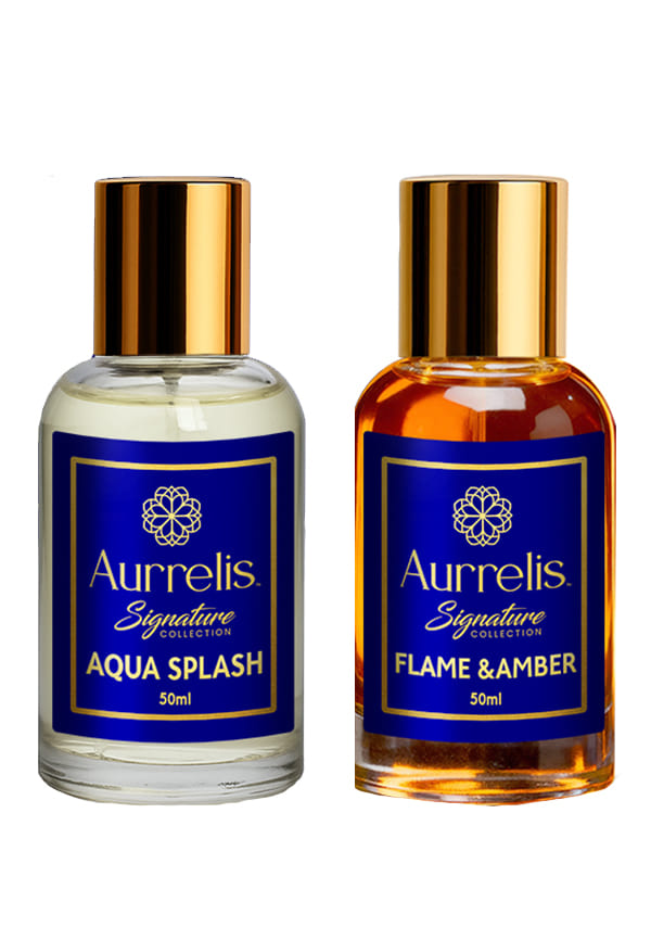 Signature Parfume Combo Pack of 2 – Aqua Splash & Flame & Amber Extrait De Parfum | Long-Lasting Luxury Unisex Fragrance | 50 ml Each | Extrait De Parfum Gift Set
