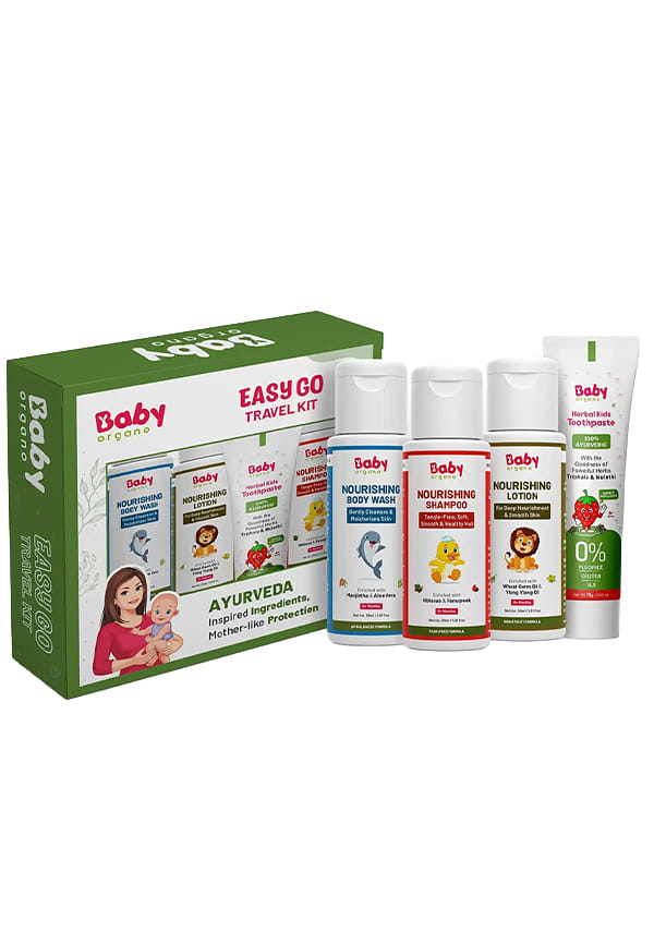EasyGo Travel Kit for Baby Care | Wash + Lotion + Shampoo + Toothpaste – Compact, Gentle & Travel-Friendly