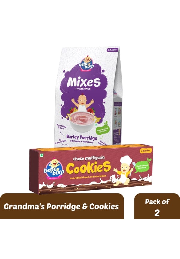 Organic Baby Food Instant Mix Porridge, Cookies Combo Pack Of 2 - 200 Gm and 150 Gm Each (BARLEY MIX AND CHOCO MULTIGRAIN COOKIES WITH REAL FRUITS & VEGGIES)
