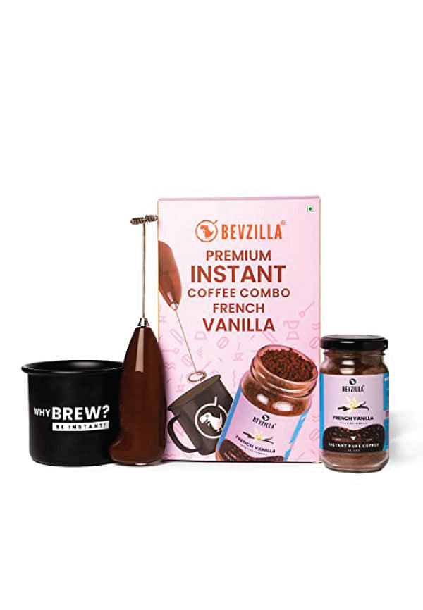 French Vanilla Coffee Powder Gift Set With Free Frother & Mug 100