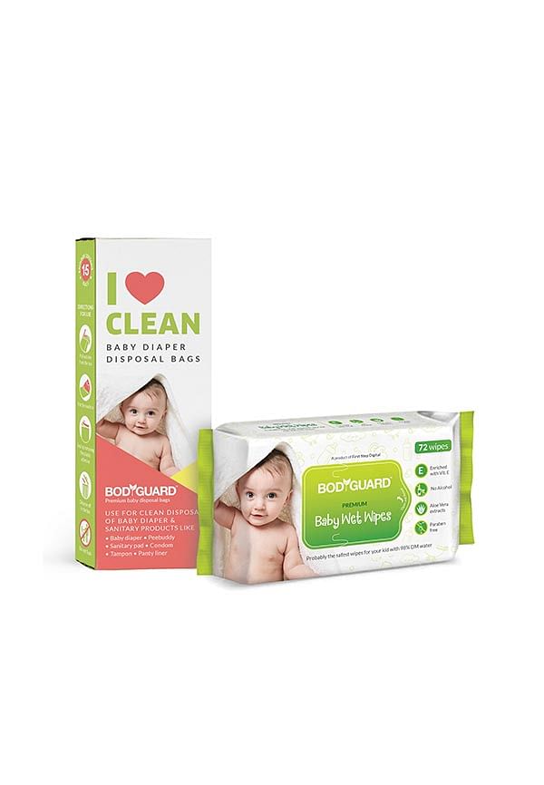 Baby Wet Wipes & With Baby Diaper Disposal Bags (Combo)