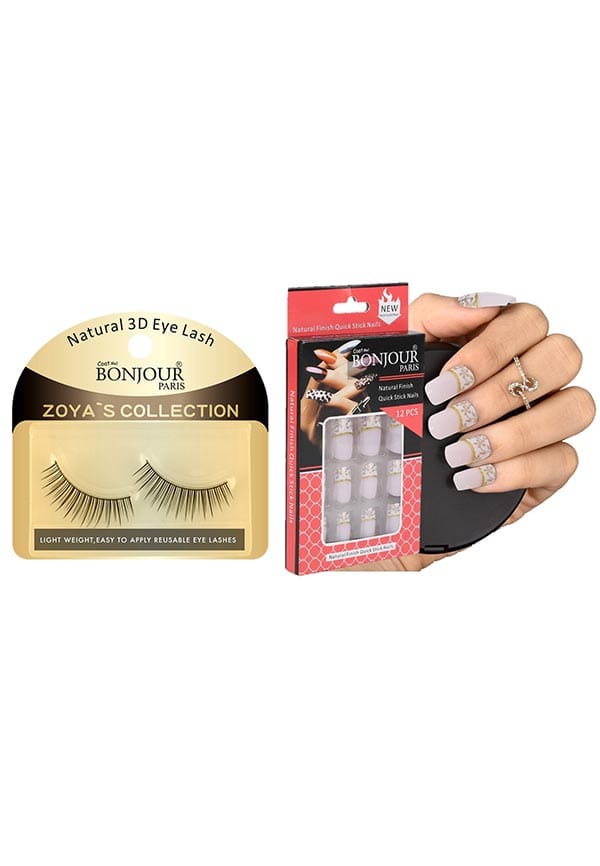 Style 2 - False Eye Lashes + False Nail Set with Glue