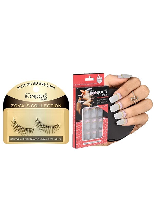 Style 2 - False Eye Lashes + False Nail Set with Glue