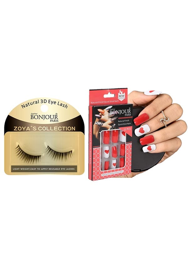 Style 3 - False Eye Lashes + False Nail Set with Glue