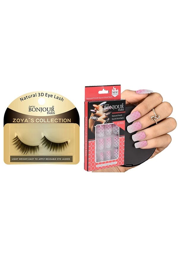 Style 6 - False Eye Lashes + False Nail Set with Glue
