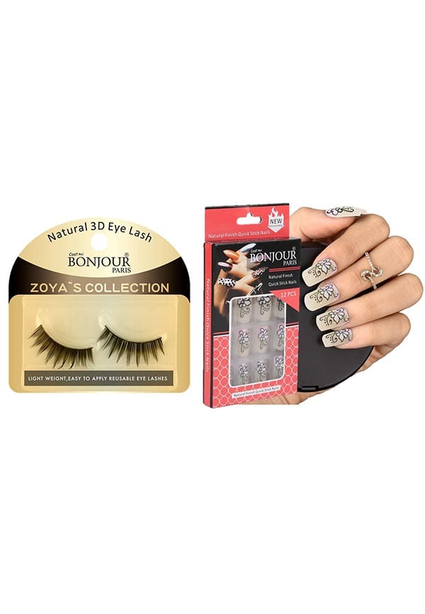 Style 7 - False Eye Lashes + False Nail Set with Glue