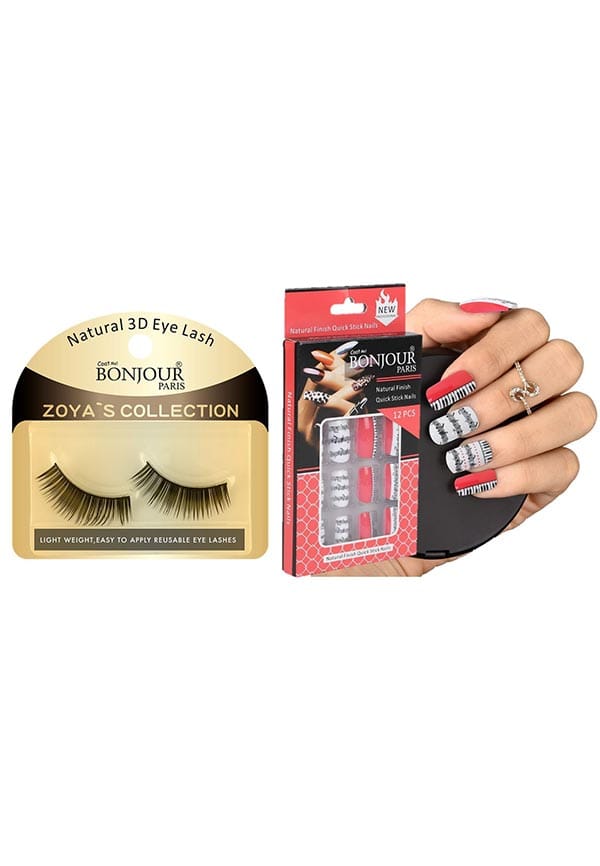 Style 8 - False Eye Lashes + False Nail Set with Glue
